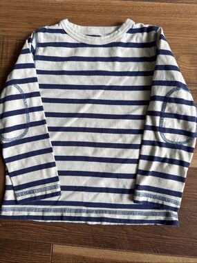 Mini Boden Navy & White Striped Long-Sleeve Tee